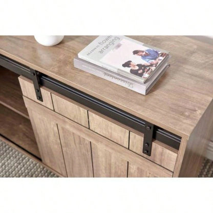 Desk L - shaped Workstation Home Office attached storage credenza sliding barn door finished on back reversible Hazelnut