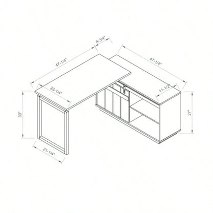Desk L - shaped Workstation Home Office attached storage credenza sliding barn door finished on back reversible Hazelnut