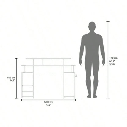 Gaming Desk, 1 Door, 6 Shelves, Black Wengue/ Blue