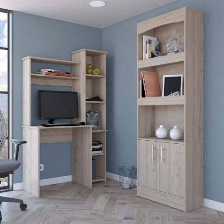 2 Piece Office Set, Dozza Bookcase+ Desk, Light Gray