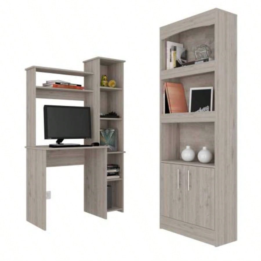 2 Piece Office Set, Dozza Bookcase+ Desk, Light Gray