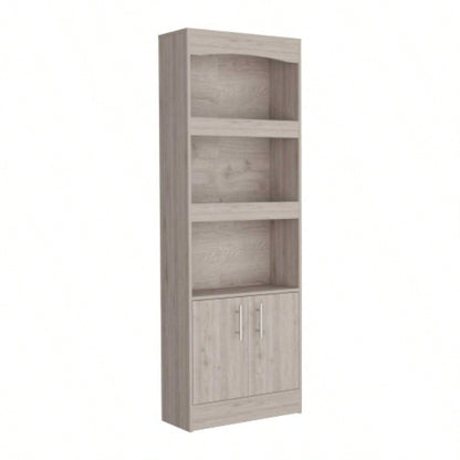 2 Piece Office Set, Dozza Bookcase+ Desk, Light Gray