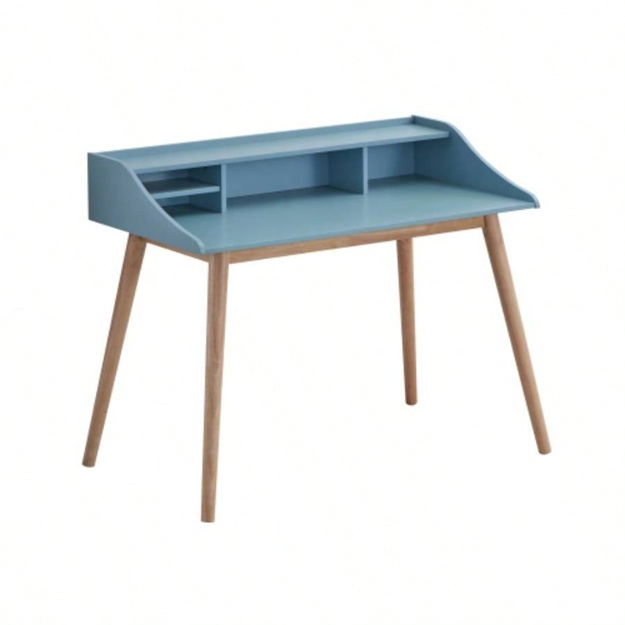Roskilde Mid - Modern Wood Writing Desk with Hutch, Blue