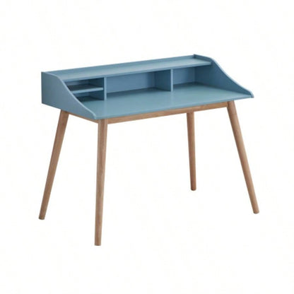 Roskilde Mid - Modern Wood Writing Desk with Hutch, Blue