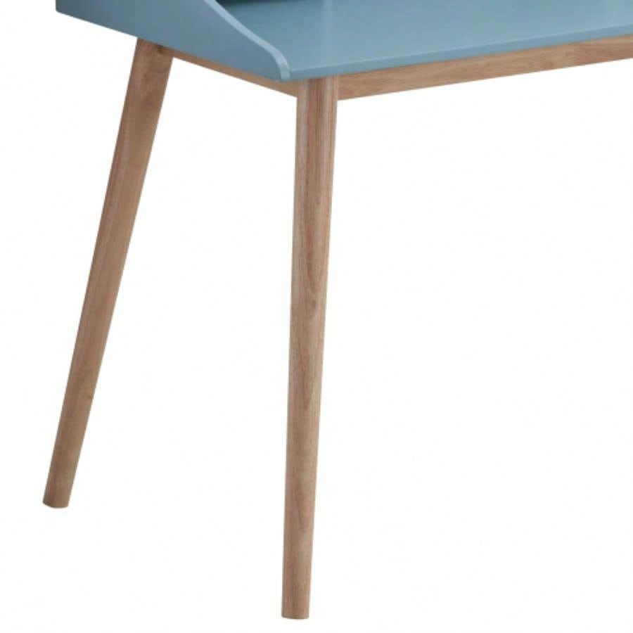Roskilde Mid - Modern Wood Writing Desk with Hutch, Blue