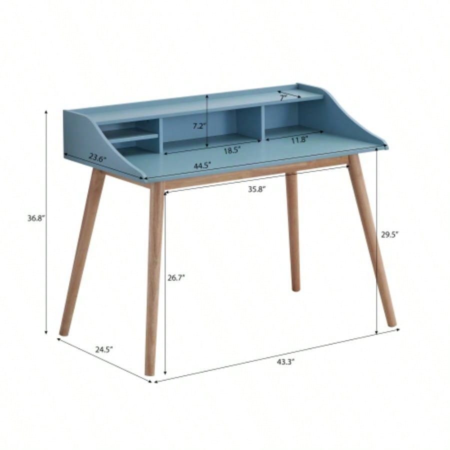 Roskilde Mid - Modern Wood Writing Desk with Hutch, Blue