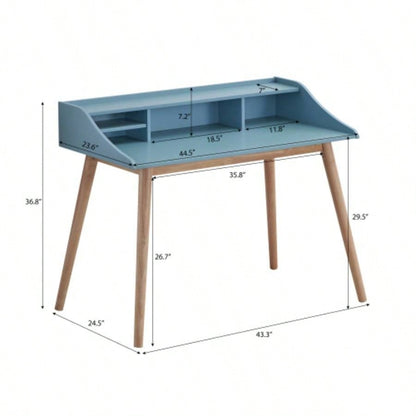 Roskilde Mid - Modern Wood Writing Desk with Hutch, Blue