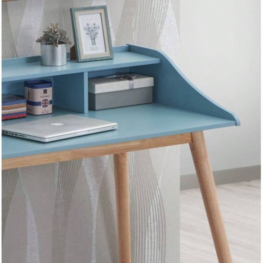 Roskilde Mid - Modern Wood Writing Desk with Hutch, Blue