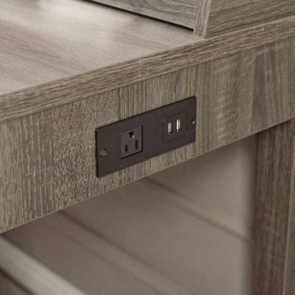 L - shaped workstation home office desk hutch return credenza sliding door aluminum metal hardware