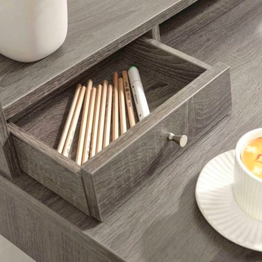 L - shaped workstation home office desk hutch return credenza sliding door aluminum metal hardware