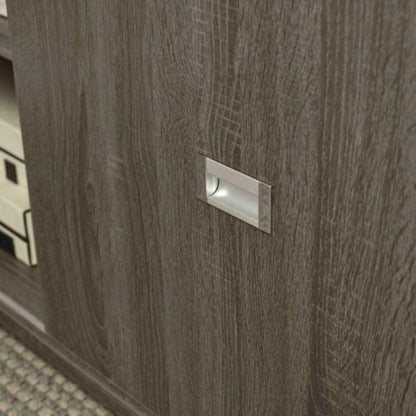 L - shaped workstation home office desk hutch return credenza sliding door aluminum metal hardware