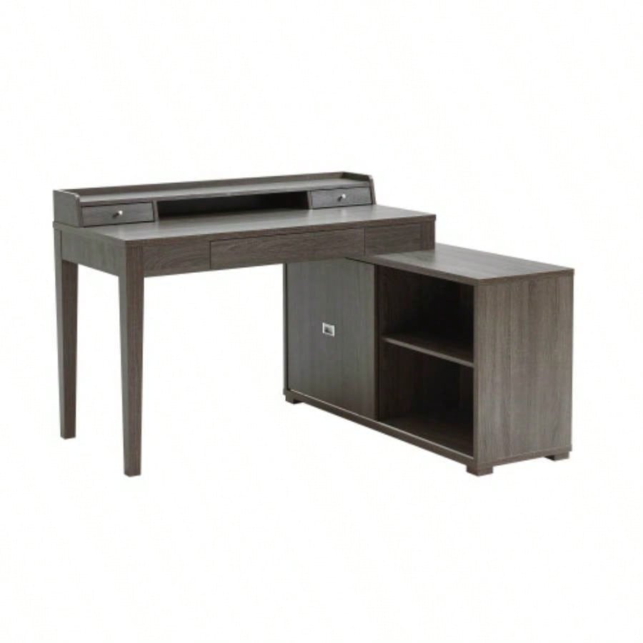 L - shaped workstation home office desk hutch return credenza sliding door aluminum metal hardware