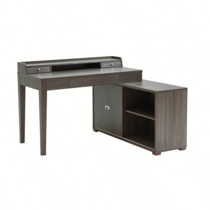 L - shaped workstation home office desk hutch return credenza sliding door aluminum metal hardware