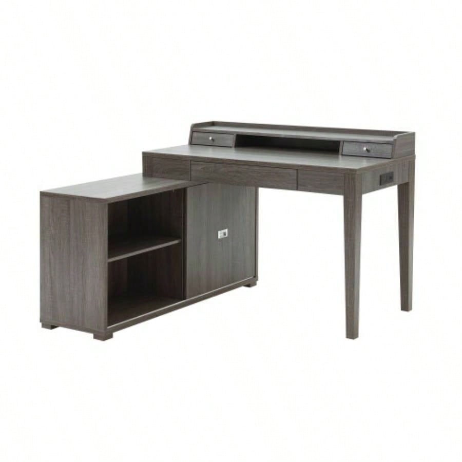 L - shaped workstation home office desk hutch return credenza sliding door aluminum metal hardware