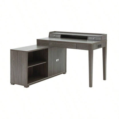 L - shaped workstation home office desk hutch return credenza sliding door aluminum metal hardware