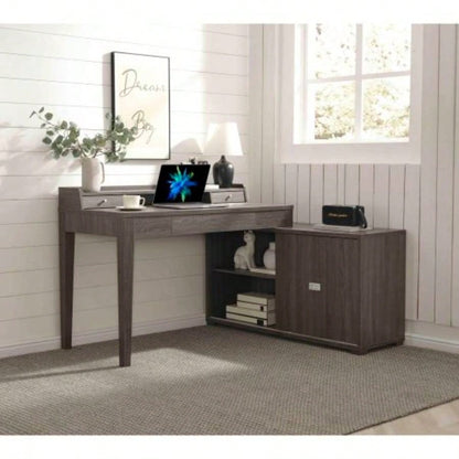 L - shaped workstation home office desk hutch return credenza sliding door aluminum metal hardware