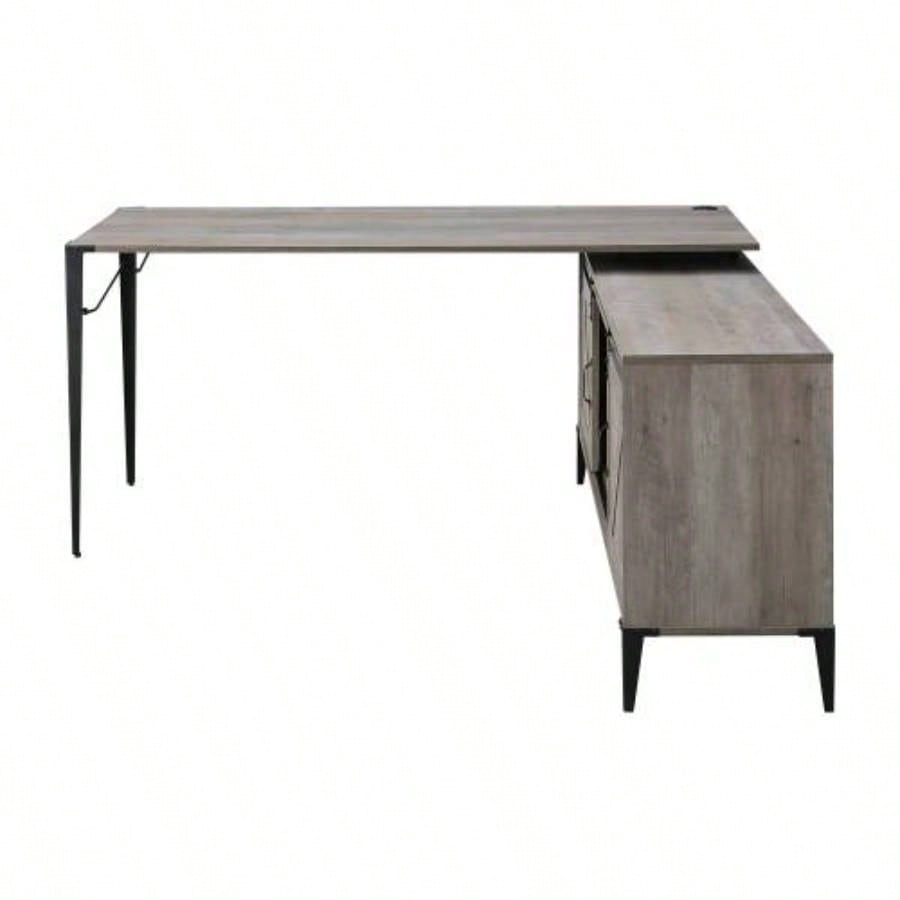 Zakawani Gray Oak Black Writing Desk with a Cabinet