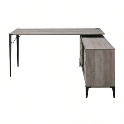 Zakawani Gray Oak Black Writing Desk with a Cabinet