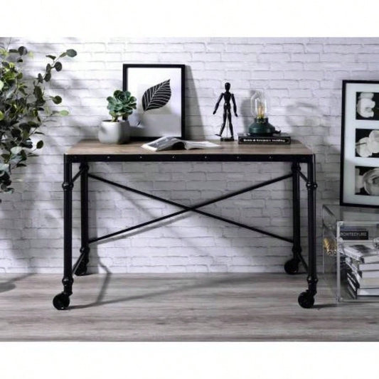 Oklarth Rustic Oak Black Writing Desk