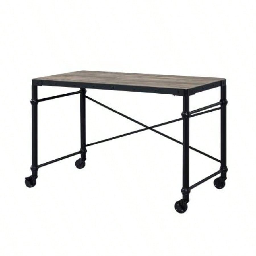 Oklarth Rustic Oak Black Writing Desk
