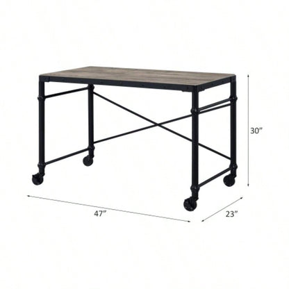 Oklarth Rustic Oak Black Writing Desk