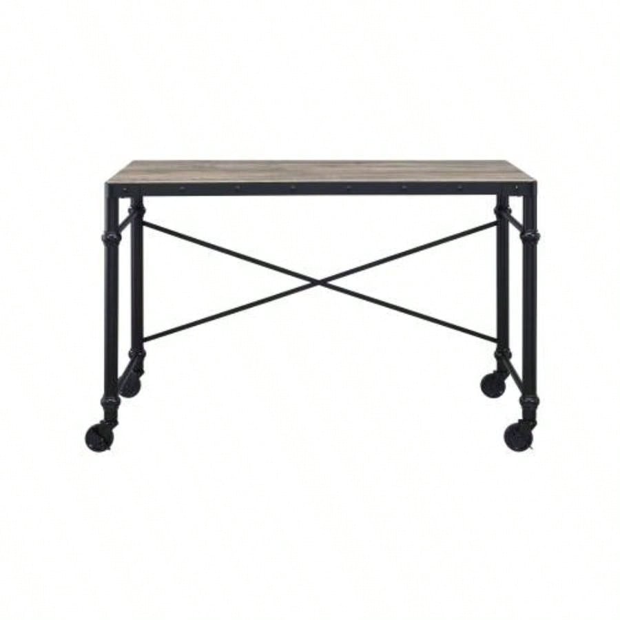 Oklarth Rustic Oak Black Writing Desk