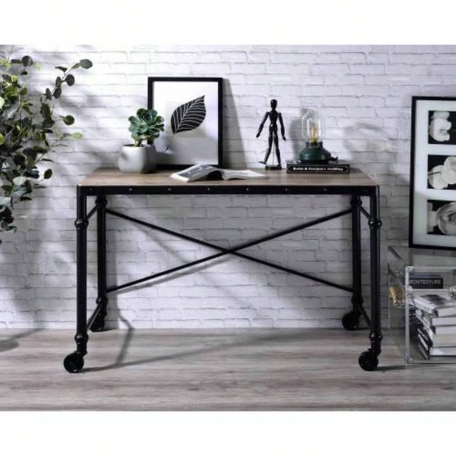 Oklarth Rustic Oak Black Writing Desk