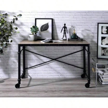 Oklarth Rustic Oak Black Writing Desk