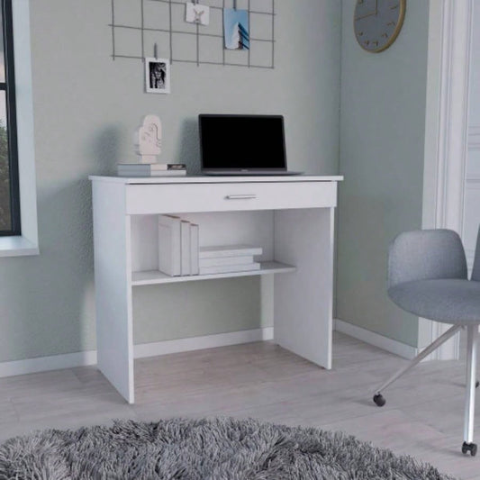 Montana Storage Desk, Spacious Stylish with Drawer and Shelf, White