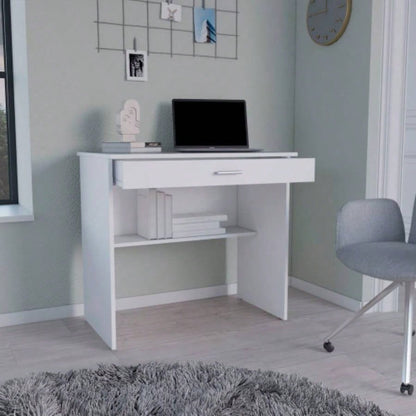 Montana Storage Desk, Spacious Stylish with Drawer and Shelf, White