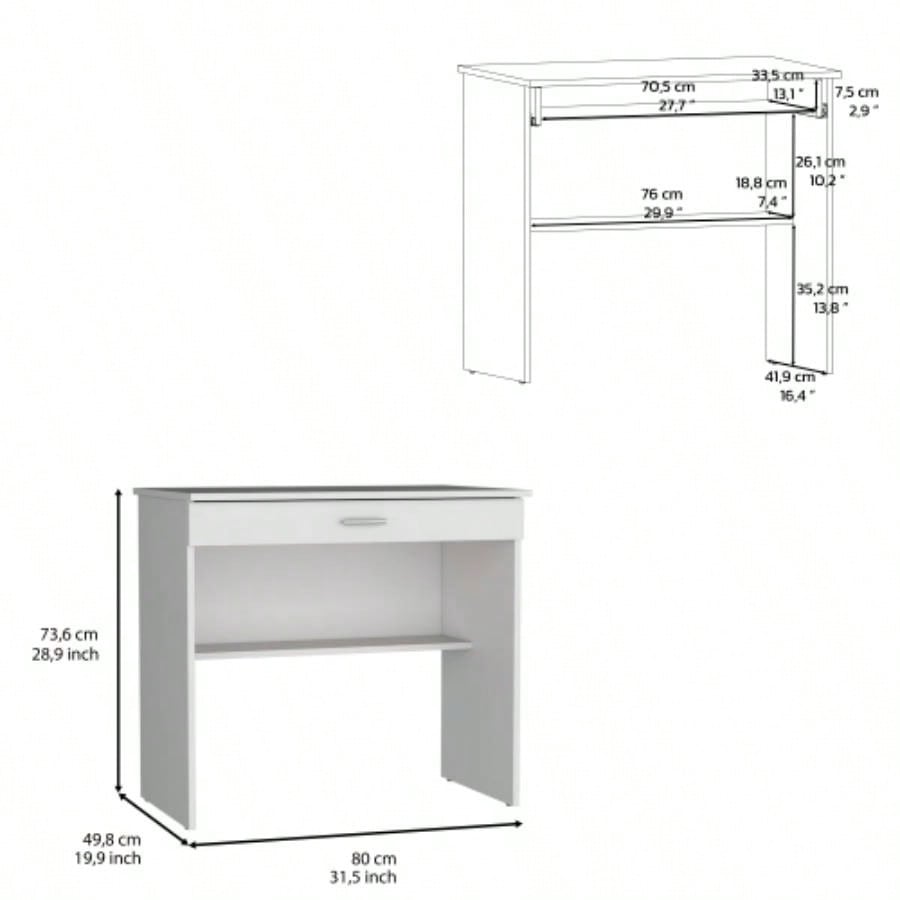 Montana Storage Desk, Spacious Stylish with Drawer and Shelf, White