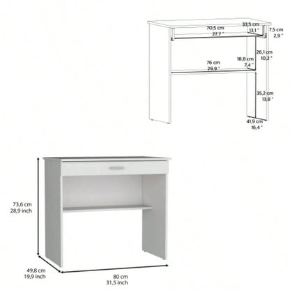 Montana Storage Desk, Spacious Stylish with Drawer and Shelf, White