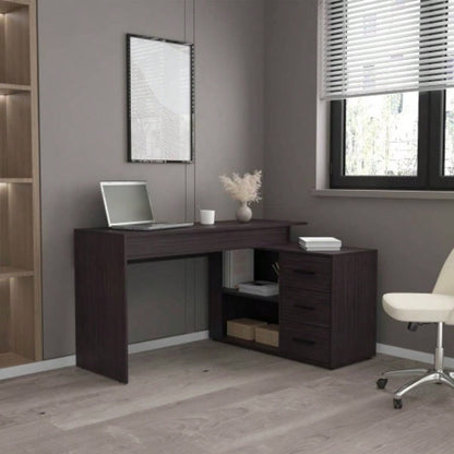 Desk, Black Wengue, 3 Drawers, 4, 2 Shelves