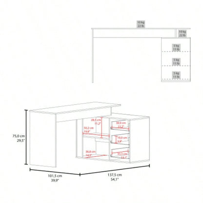 Desk, Black Wengue, 3 Drawers, 4, 2 Shelves
