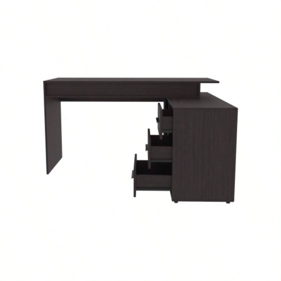 Desk, Black Wengue, 3 Drawers, 4, 2 Shelves