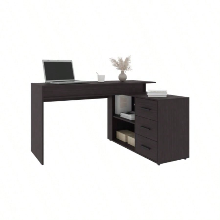 Desk, Black Wengue, 3 Drawers, 4, 2 Shelves