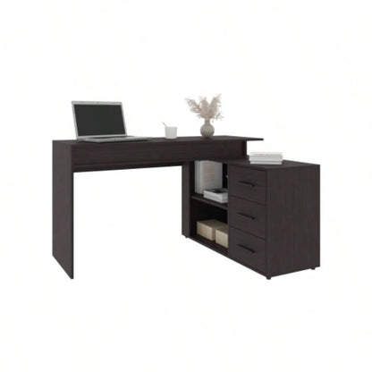 Desk, Black Wengue, 3 Drawers, 4, 2 Shelves