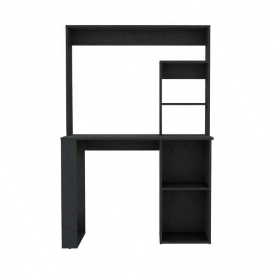 Writing Computer Desk with Storage Shelves and Hutch, Black