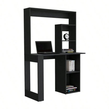 Writing Computer Desk with Storage Shelves and Hutch, Black