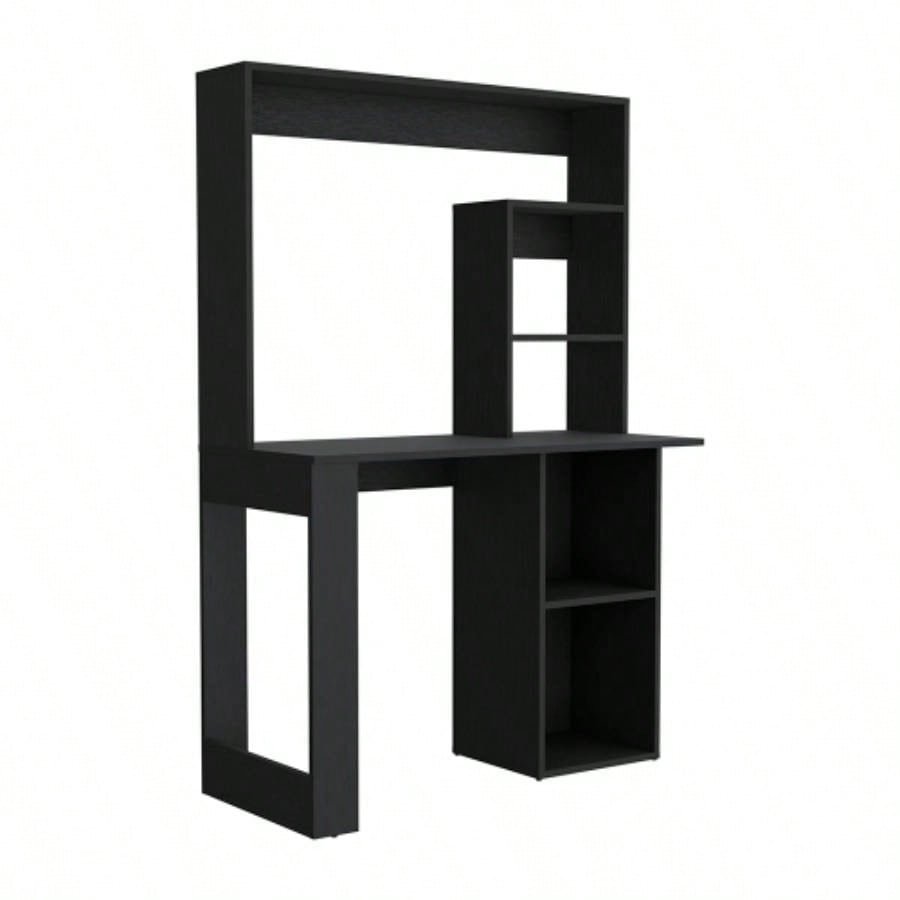 Writing Computer Desk with Storage Shelves and Hutch, Black