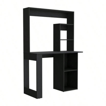 Writing Computer Desk with Storage Shelves and Hutch, Black