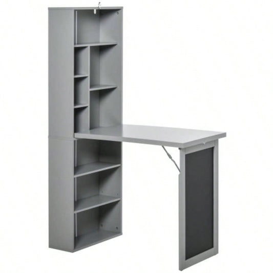 HOMCOM Fold - out Convertible Writing Table Wall Mount Desk Cabinet with Blackboard and Side Shelf Multi - Function Home Office Workstation,