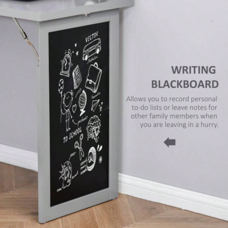 HOMCOM Fold - out Convertible Writing Table Wall Mount Desk Cabinet with Blackboard and Side Shelf Multi - Function Home Office Workstation,