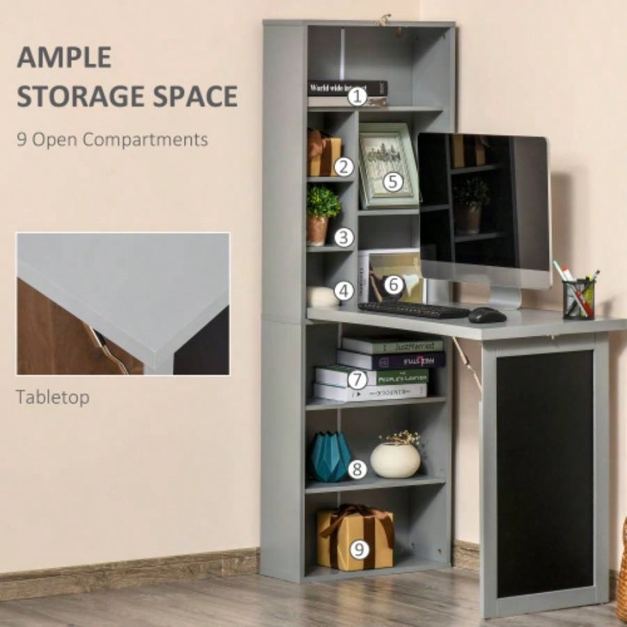 HOMCOM Fold - out Convertible Writing Table Wall Mount Desk Cabinet with Blackboard and Side Shelf Multi - Function Home Office Workstation,
