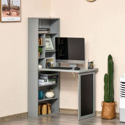 HOMCOM Fold - out Convertible Writing Table Wall Mount Desk Cabinet with Blackboard and Side Shelf Multi - Function Home Office Workstation,
