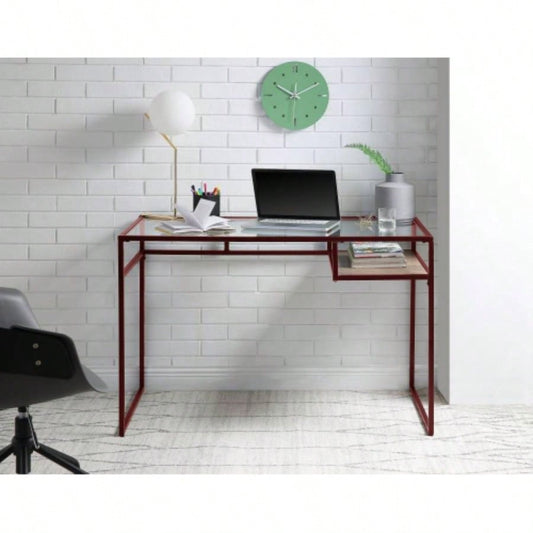 Yasin Glass Top Red Writing Desk