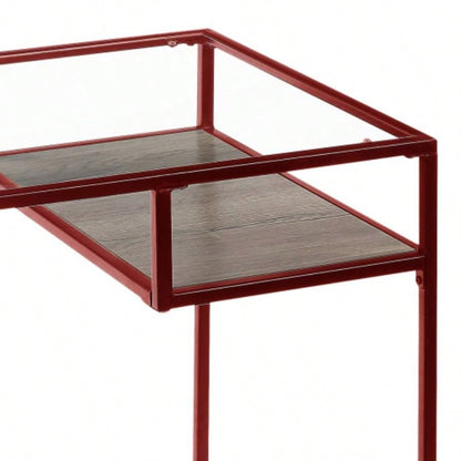 Yasin Glass Top Red Writing Desk