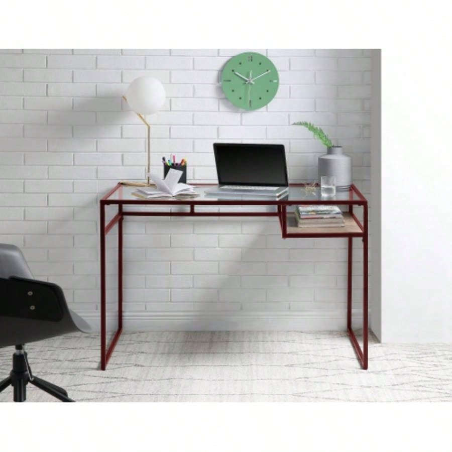 Yasin Glass Top Red Writing Desk