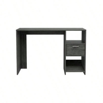 Computer Desk with 1 - Drawer and 2 - Open Storage Shelves, Smokey Oak
