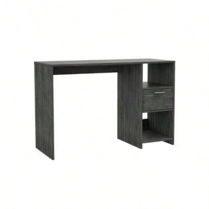 Computer Desk with 1 - Drawer and 2 - Open Storage Shelves, Smokey Oak